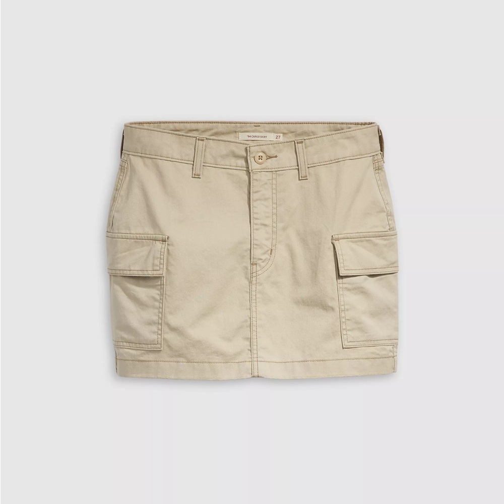 Levi's '94 Cargo Mini Skirt Beige Khaki Chino Zip Front Sz 30 Y2K Spring Summer